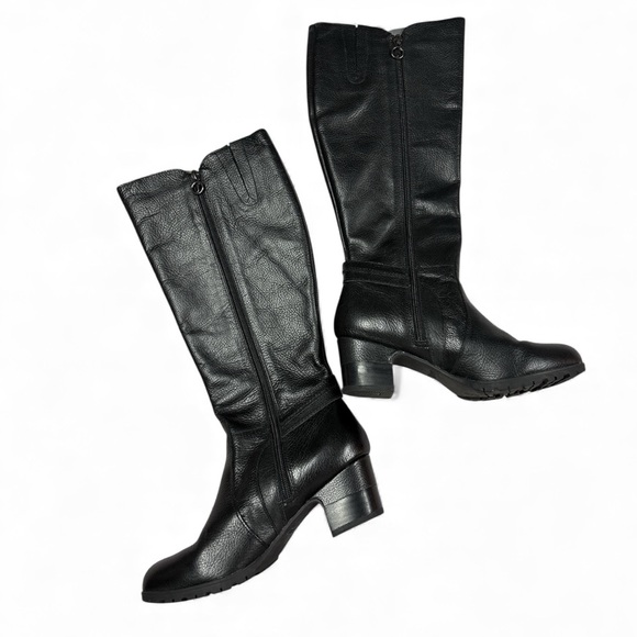 Jambu Chai Women Heeled Tall Leather Boots Size 6.5 Black Almond Toe Zip Neutral - Picture 3 of 10